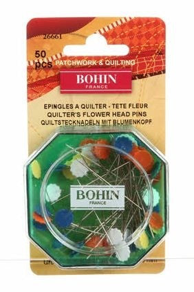 Bohin Heat-Resistant (No-Melt) Flower Head Pins, Assorted Colors, 51mm (2