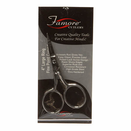 Famore 4in Large Ring Fine Point Curved Embroidery Scissor